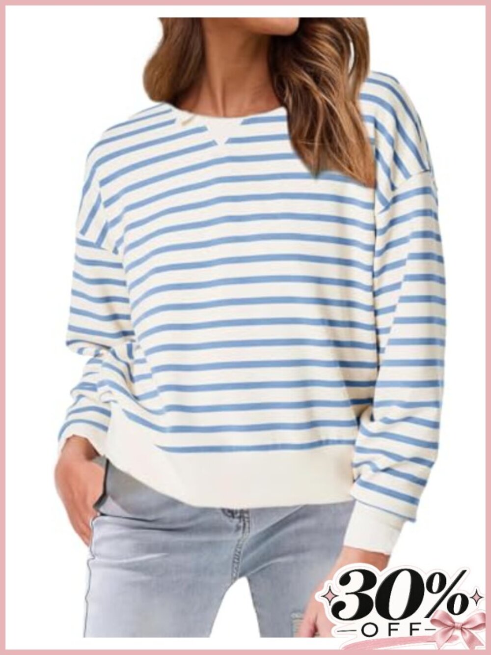 Striped Crewneck Cropped Sweatshirt Pullover Long Sleeve Loose Fit Top